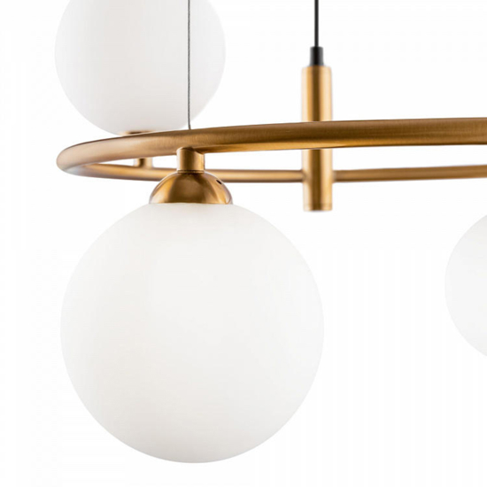 Lampadario ring moderno oro per salotto sfere vetro bianco maytoni
