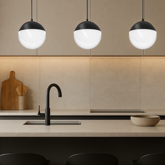 Lampada a sospensione sfera nera led 7w 3000k rossini linea light