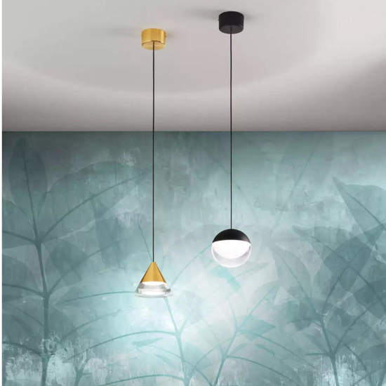Lampada a sospensione sfera nera led 7w 3000k rossini linea light