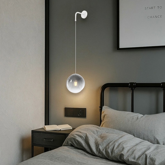 Applique a sospensione pendente da letto bianca vetro fume