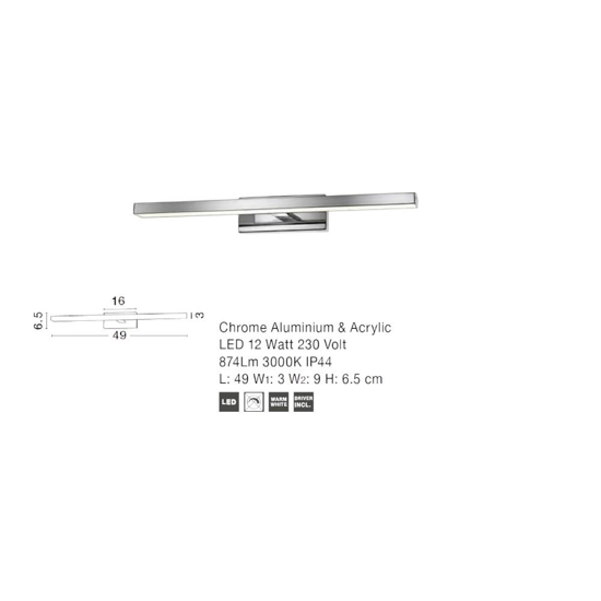 Applique per specchio da bagno cromo led 12w 3000k
