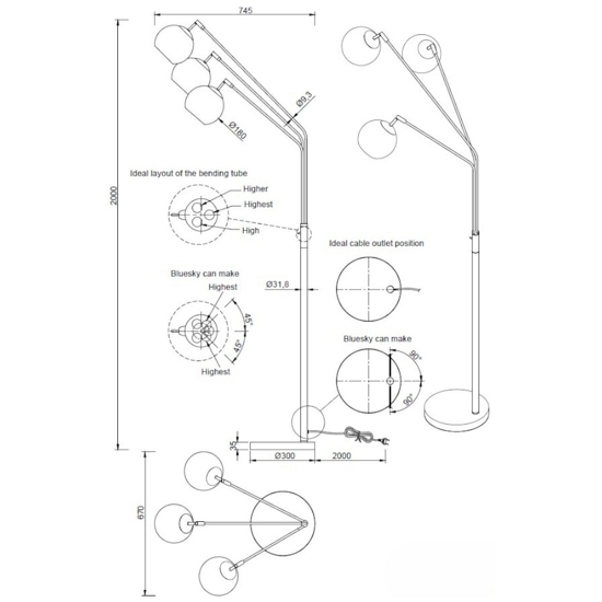 Lampada da terra bocce vetro sfere cromo moderna