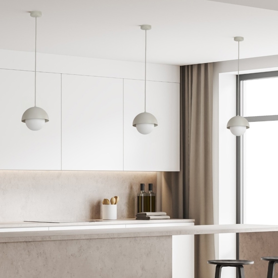 Lampada a sospensione per isola penisola cucina beige a cupola 17 cm cavi regolabili