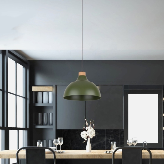 Lampadario per cucina moderna verde a cupola 34 cm