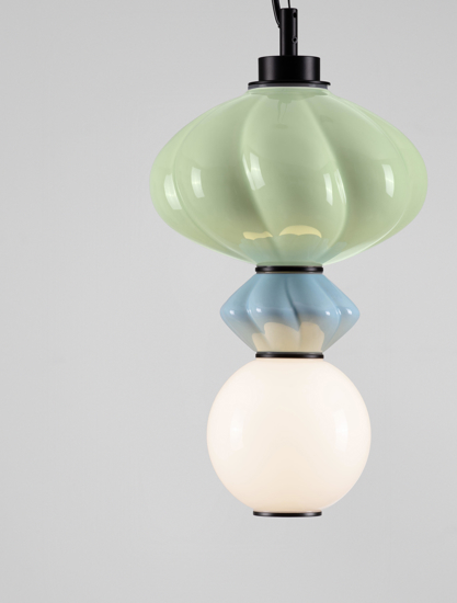 Lampada a sospensione per soggiorno colorato led 3000k vetro verde e blu