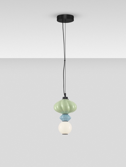 Lampada a sospensione per soggiorno colorato led 3000k vetro verde e blu