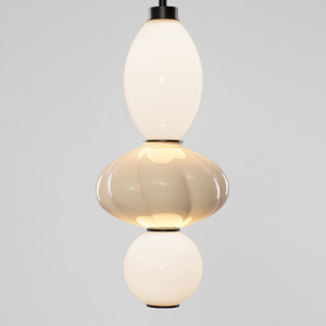 Visualizza i dettagli per Lampada a sospensione cercamica beige vetro opaco led 3000k cavo regolabile Lampada a sospensione cercamica beige vetro opaco led 3000k cavo regolabile