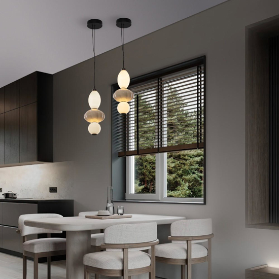 Lampada a sospensione cercamica beige vetro opaco led 3000k cavo regolabile