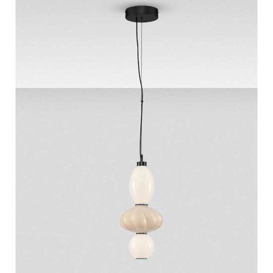 Lampada a sospensione cercamica beige vetro opaco led 3000k cavo regolabile