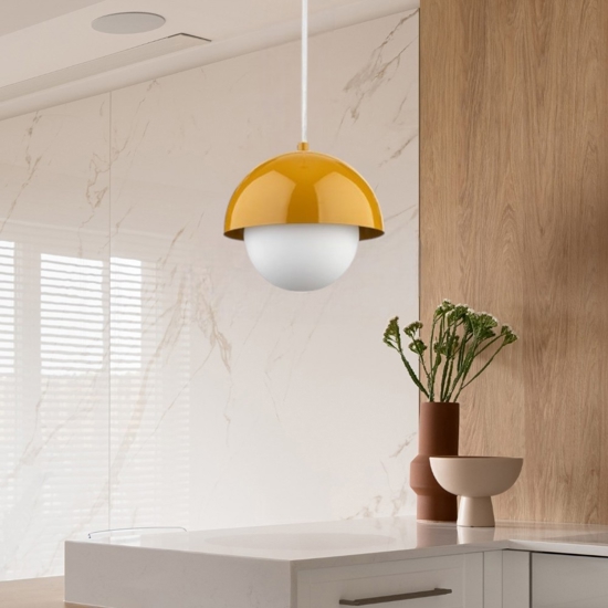 Lampadario per isola penisola cucina ocra a cupola 27 cm cavi regolabili