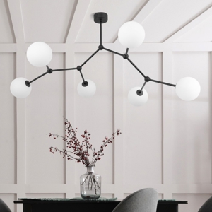 Plafoniera moderna per salotto nero 6 bocce bianche