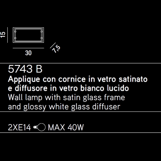 Applique da bagno rettangolare vetro satinato perenz frame