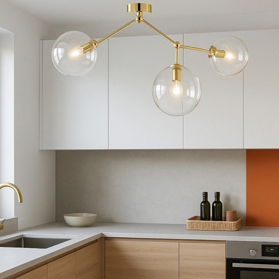 Plafoniere per cucina moderna oro 3 bocce trasparenti