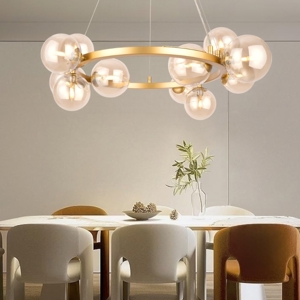Maytoni dallas lampadario per soggiorno moderno dorato sfere vetro ambra