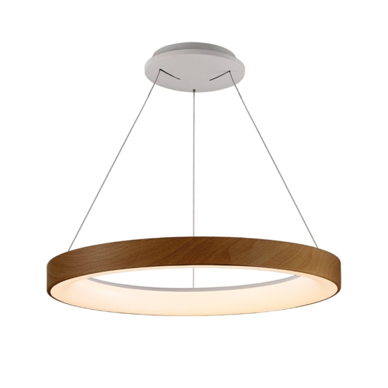 Lampadario moderno cerchio effetto legno led 45w 2700k-5000k con telecomando app