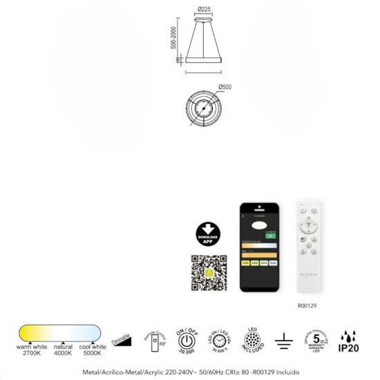 Lampadario moderno cerchio effetto legno led 45w 2700k-5000k con telecomando app