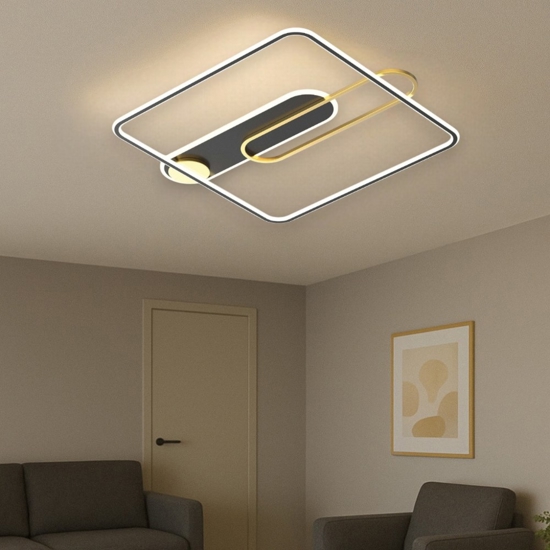 Plafoniera design led 45w 3000k moderna nero oro fp