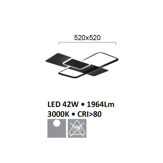 Plafoniera led nera design geometrico led 42w 3000k fp