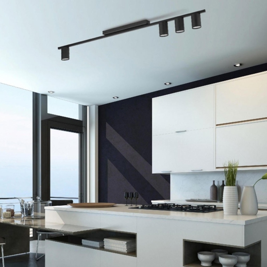 Plafoniera 100cm nera 4 luci per cucina moderna