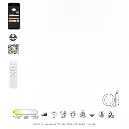Plafoniera smart 38cm anello led effetto legno 2700k-5000k con telecomando app
