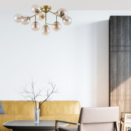 Maytoni plafoniera oro per soggiorno sfere vetro ambra trasparente dallas