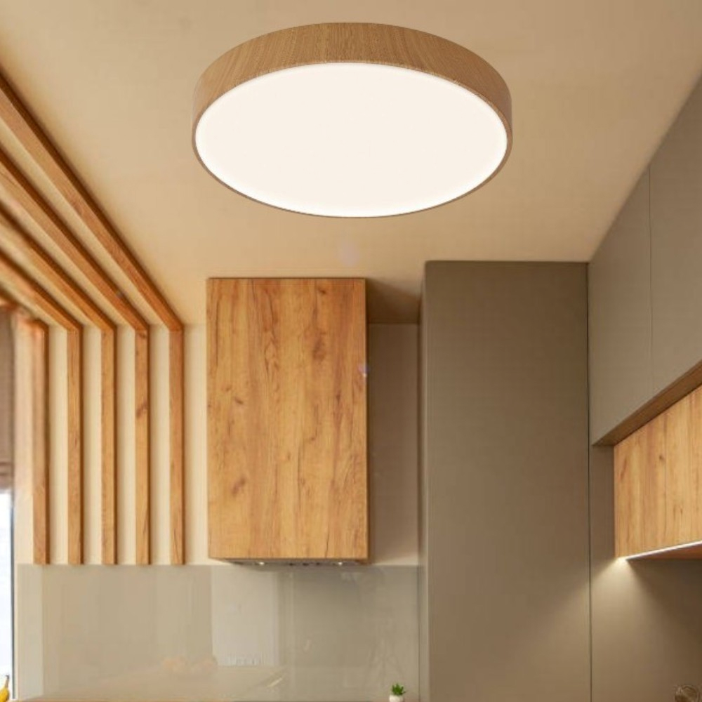 Plafoniera LED Da Soffitto In Legno E Acrilico 30x30 Cm | 24W, Luce Bianca Neutra 4000K, Non Dimmerabile - Per Soggiorno, Camera, Cucina