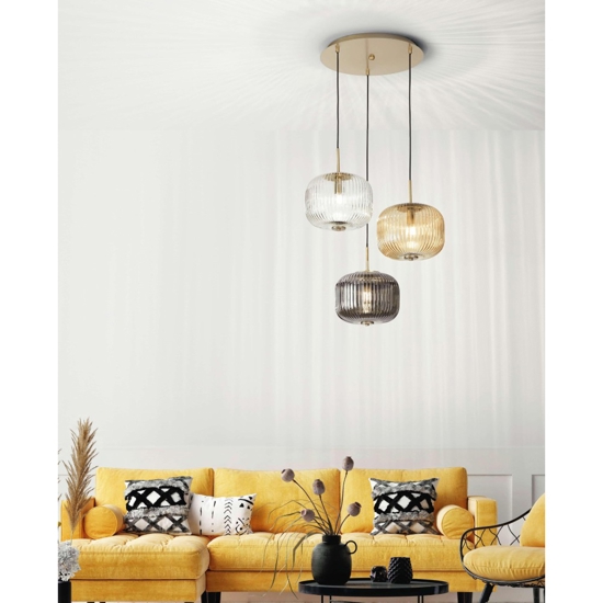 Lampadario moderno so odette ondaluce per soggiorno tre vetri colorati