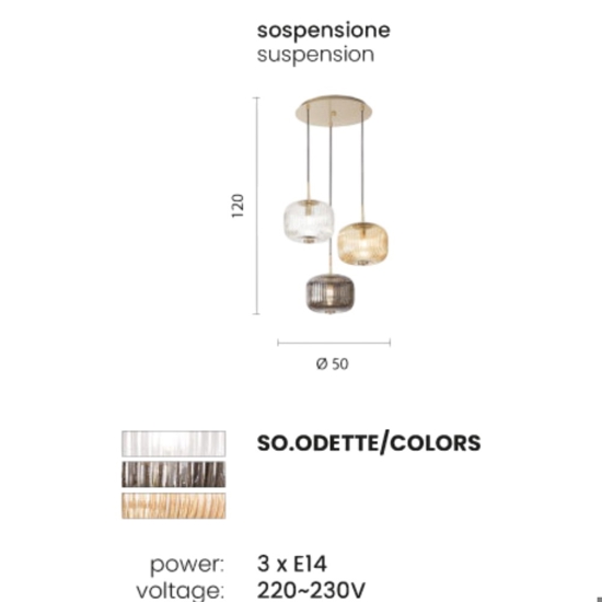 Lampadario moderno so odette ondaluce per soggiorno tre vetri colorati