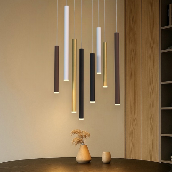 Lampadario per soggiorno moderno cilindri multicolor
