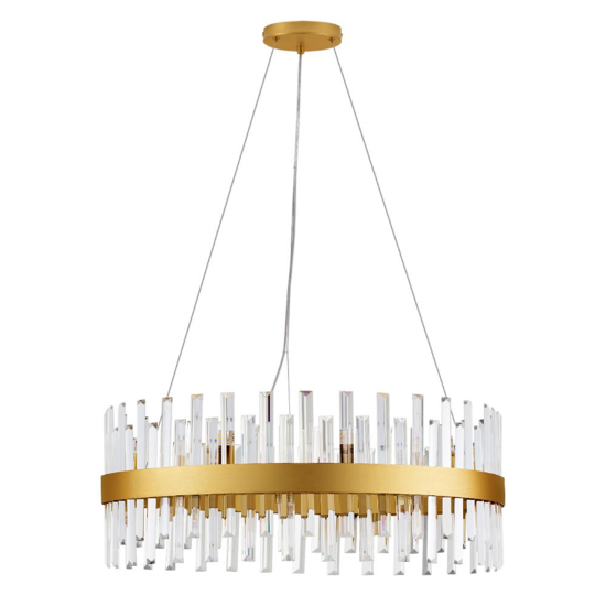 Lampadario per salotto cerchio oro satinato con cristalli
