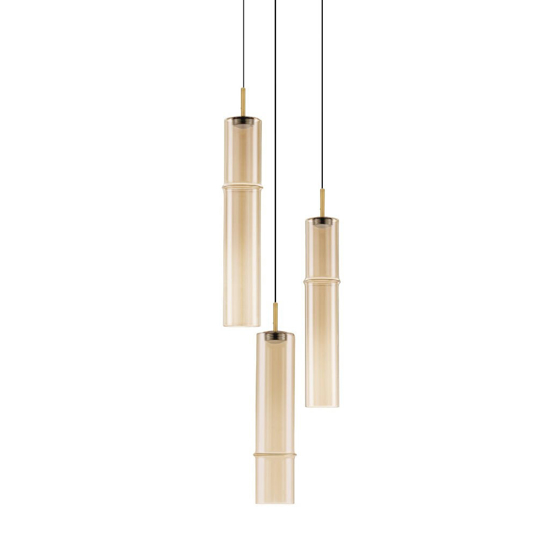 Lampadario per soggiorno moderno vetri ambra led 9w 3000k