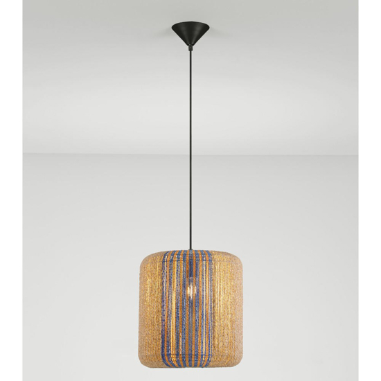 Lampadario per isola penisola cucina corda naturale dettagli blu