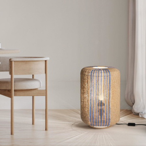 Lampada da terra corda naturale dettagli blu rustica