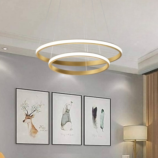 Lampadario iole s2 oro gea luce cerchi led 40w 3000k moderno