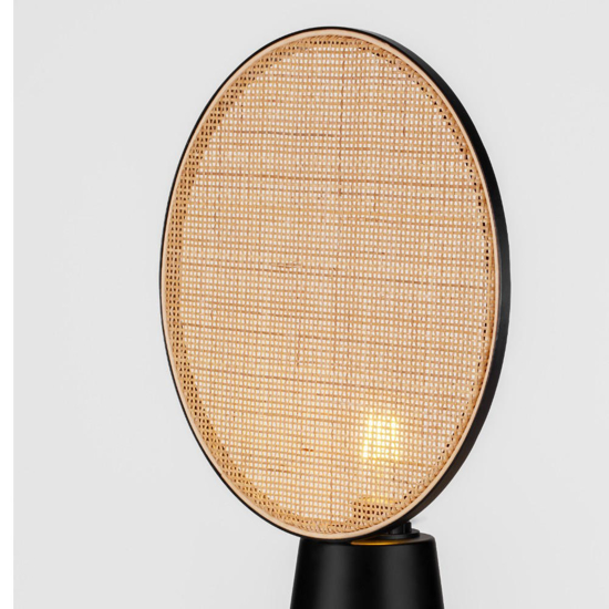Lampada da tavolo in rattan naturale metallo nero