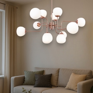 Maytoni lampadario moderno per soggiorno oro rosa 12 sfere vetro bianche