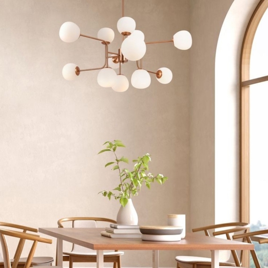 Maytoni lampadario moderno erich per soggiorno oro rosa 12 sfere vetro bianche