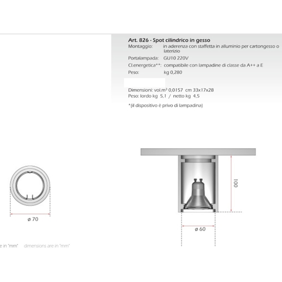 Faretto da soffitto cilindro bianco in gesso isyluce