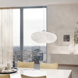Lampadario cestino bianco fili intrecciati di carta