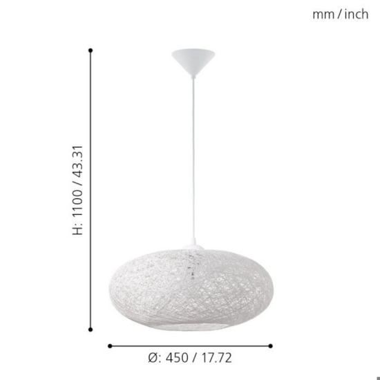 Lampadario cestino bianco fili intrecciati di carta