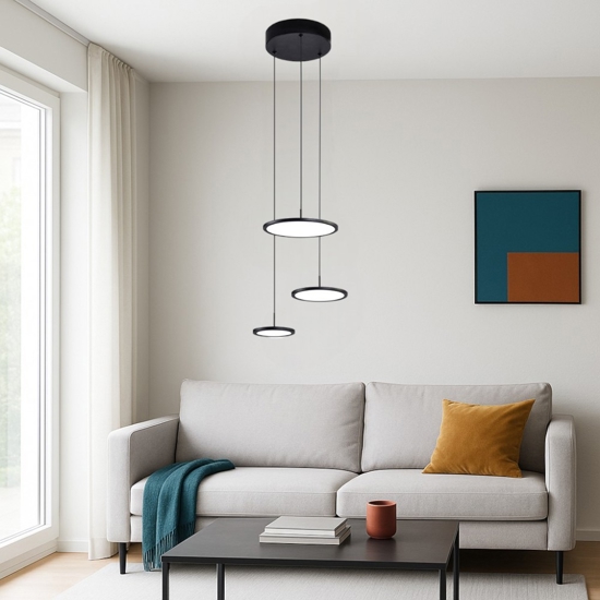 Lampadario moderno per soggiorno led 45w 3000k 4000k nero vivida