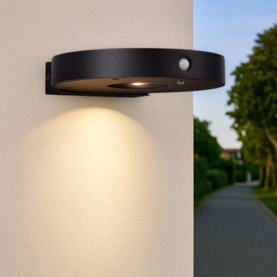 Applique solare per esterno nero con sensore movimento crepuscolare