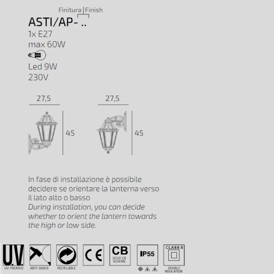 Top light applique da esterno asti lanterna nera anti ruggine