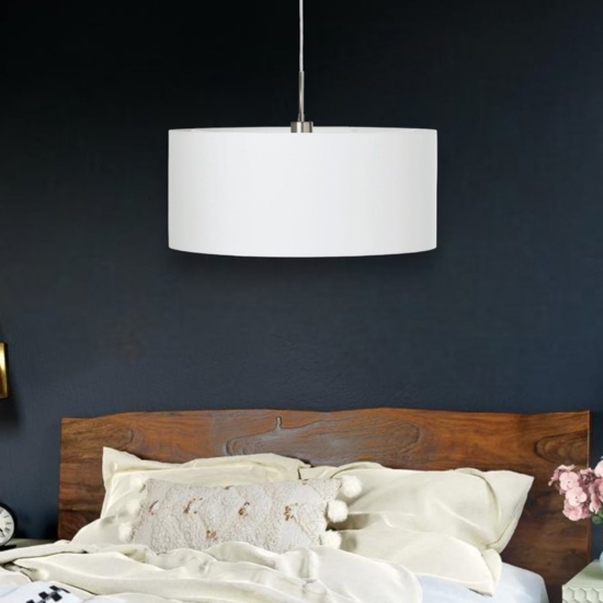 Lampadario per stanza da letto cilindro tessuto bianco