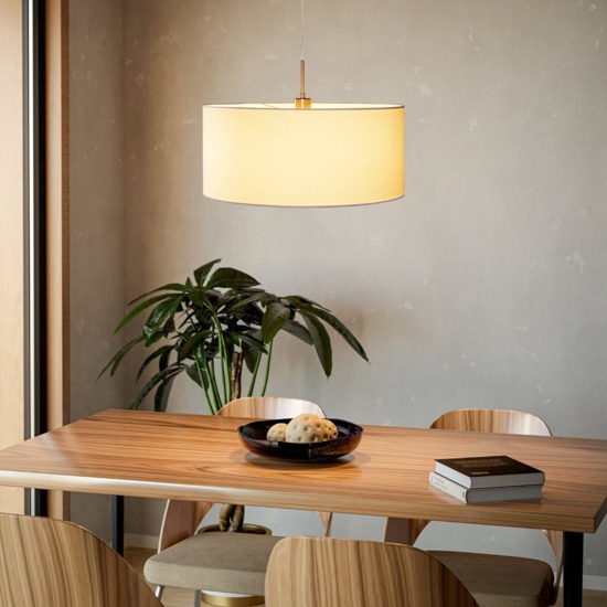 Lampadario per stanza da letto cilindro tessuto bianco