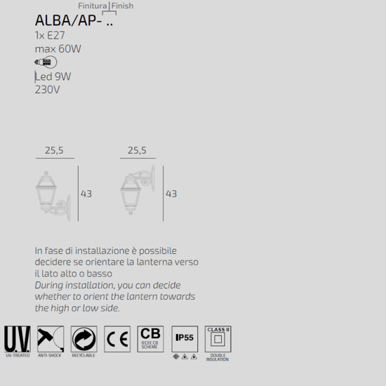Applique lanterna bianda per esterni anti corrosione top light alba