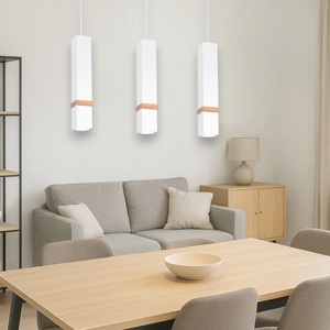Visualizza i dettagli per Lampadario per cucina moderna 3 luci pendenti bianco legno Lampadario per cucina moderna 3 luci pendenti bianco legno