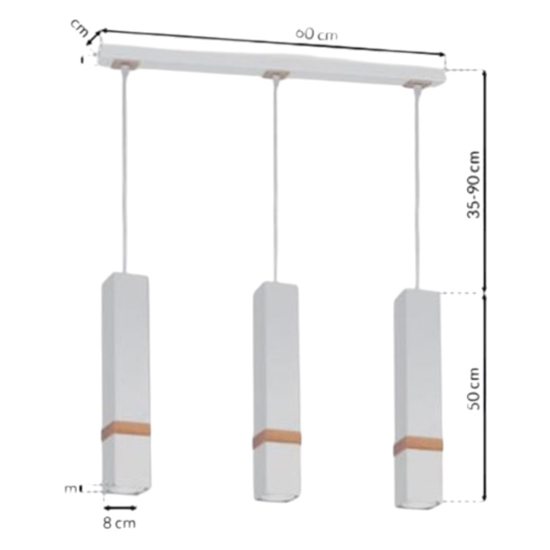 Lampadario per cucina moderna 3 luci pendenti bianco legno