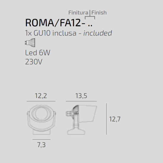 Faretto da esterno orientabile bianco top light roma ip66