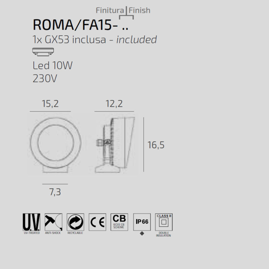 Top light roma faretto da esterno bianco anti corrosione